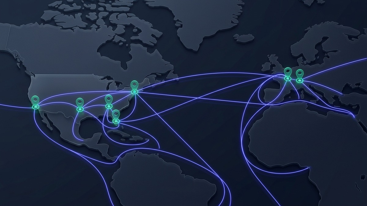 14-Silo Global Family Travel Map connecting USA and European destination hubs
